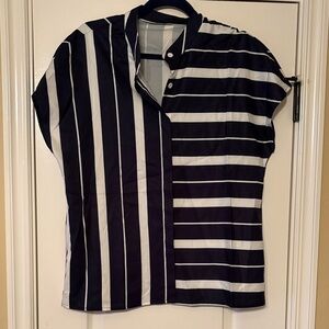 Striped Navy and White Button-Up Shirt